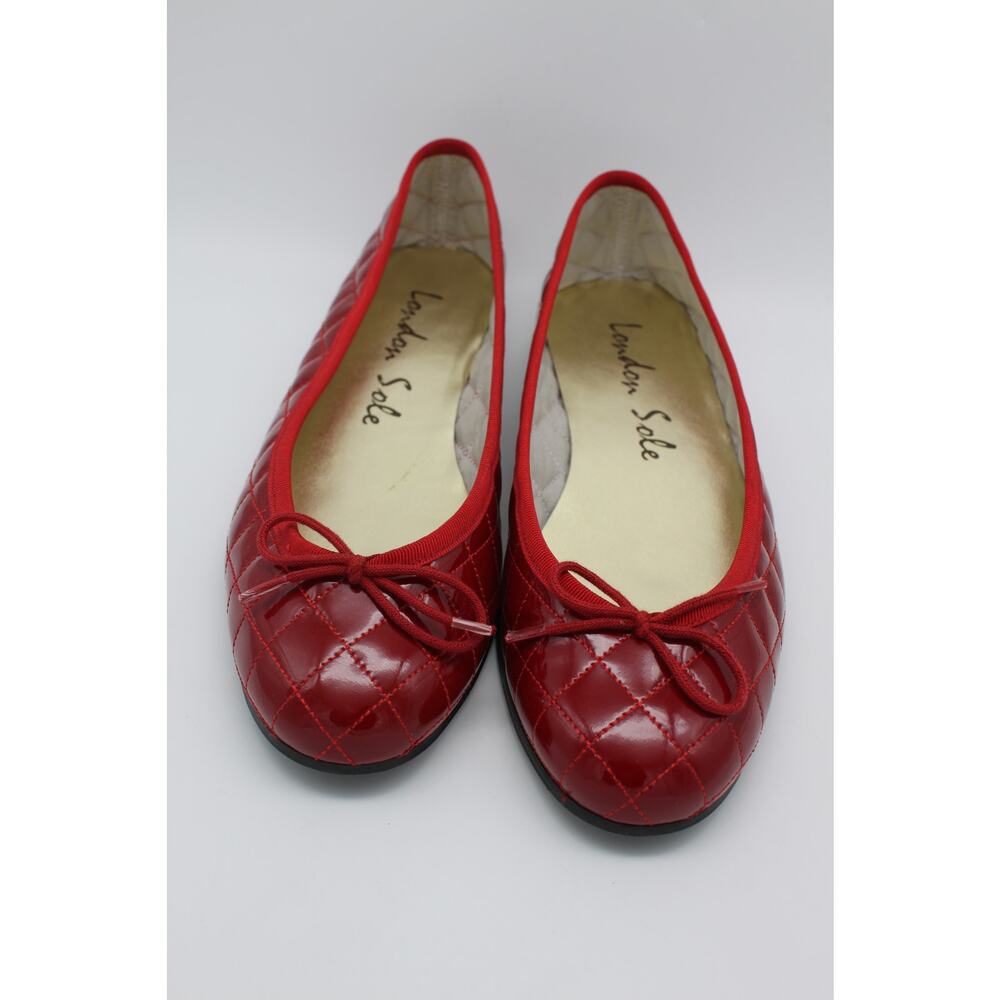 London Sole Henrietta Pirouette Quilted Red Patent Leather Flat Shoes Size 7.5